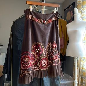 Brown Beaded MIDI Skirt Boho Parisian 10P